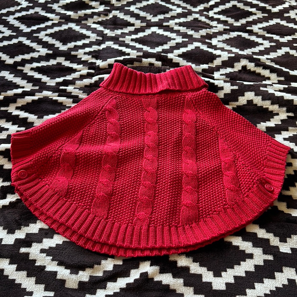 Toddler girl red knitted poncho